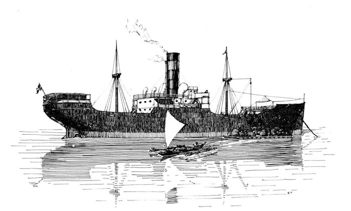 The header graphic is an illustration titled Tramp Steamer circa 1900 from Oars, Sail and Steam, edited and illustrated by Edwin Tunis, published by The World Publishing Co., Cleveland, Ohio, US, 1952, p. 57.